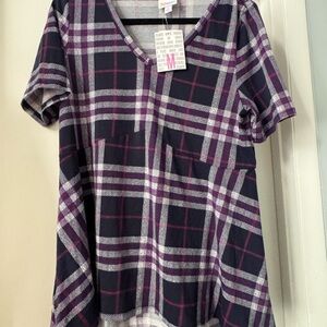LuLaRoe Purple and White Plaid V-Neck Top